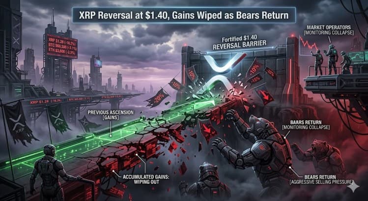Precio de XRP Retrocede en $1.40, las Ganancias se Borran con el Regreso de los Osos