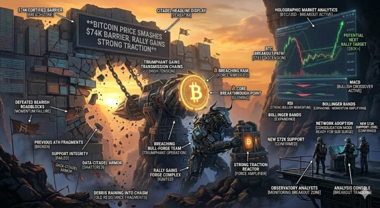 El Precio de Bitcoin Rompe la Barrera de los 74K y la Subida Gana Fuerza