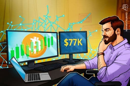 El repunte de Bitcoin a $77K presiona a los cortos, pero la ausencia de apalancamiento largo y compras al contado limita los rallies