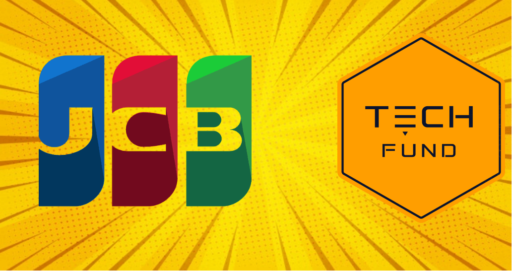 Imagen con fondo amarillo y el logo de TECHFUND y JCB