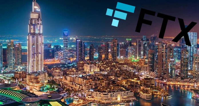 Imagen de la ciudad de Dubái con el logo de FTX